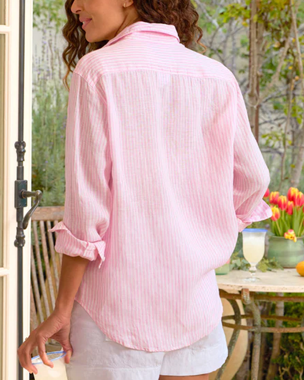 Pink Stripe Linen Eileen Button Up Shirt