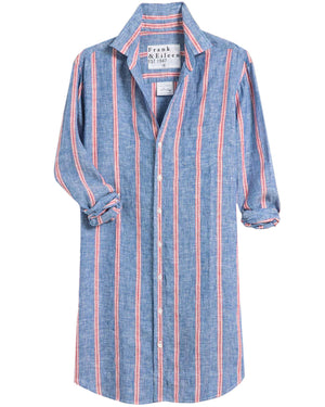 Red and Navy Stripe Linen Mary Shirt Dress