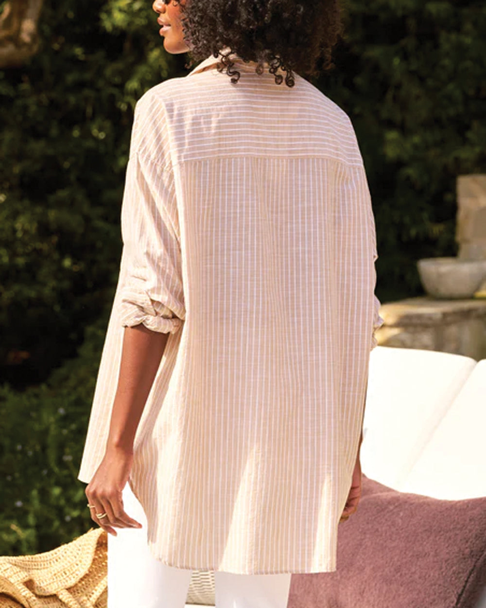 Sand Stripe Linen Shirley Oversized Button Up Shirt