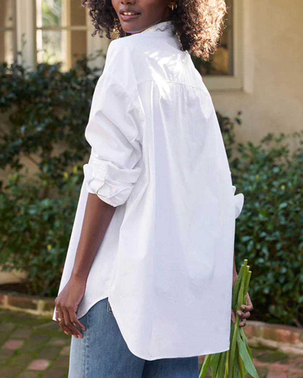 White Collarless Victoria Button Up Shirt