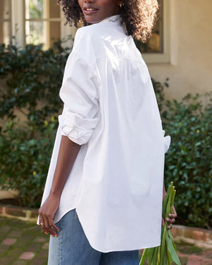 White Collarless Victoria Button Up Shirt