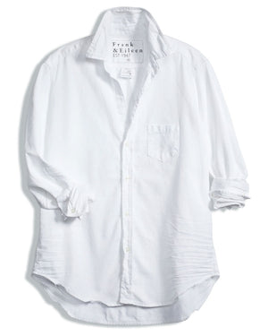 White Tattered Washed Denim Eileen Relaxed Button Up Shirt