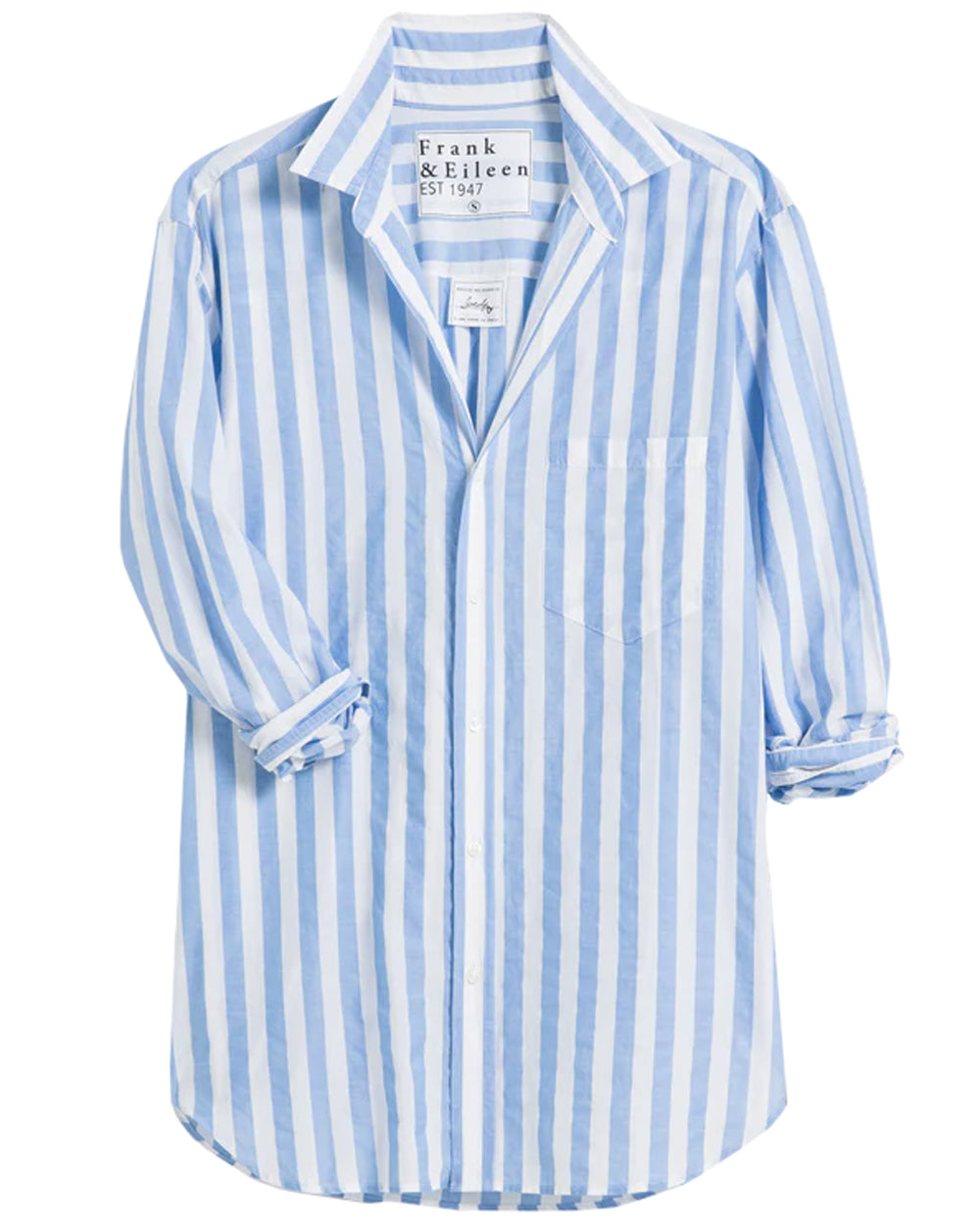 Wide Blue and White Stripe Joedy Button Up Shirt