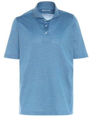 Aqua Blue Cotton Knit Short Sleeve Polo