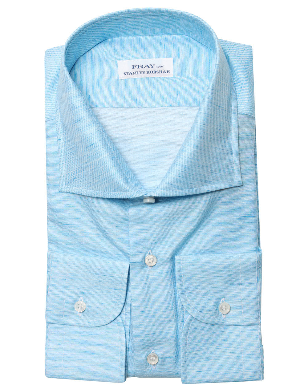 Blue Heathered Cotton Blend Dress Shirt