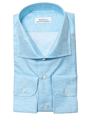 Blue Heathered Cotton Blend Dress Shirt