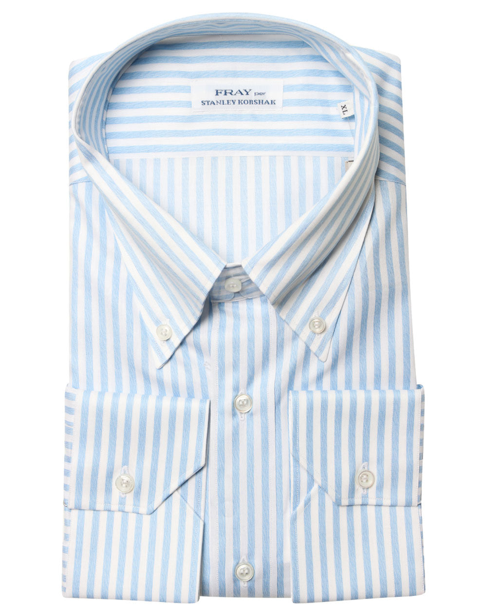Blue and White Wide Striped Cotton Blend Dress Shirt