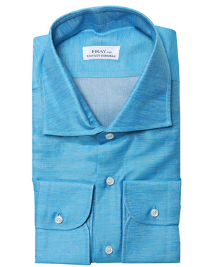 Bold Blue Heathered Cotton Blend Dress Shirt