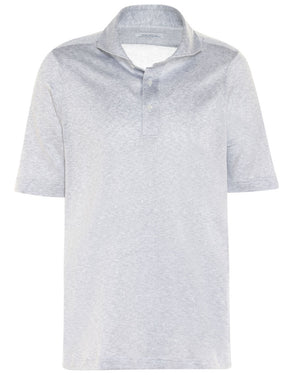 Light Grey Feathered Cotton Knit Short Sleeve Polo