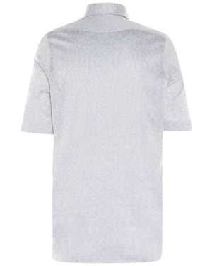 Light Grey Feathered Cotton Knit Short Sleeve Polo