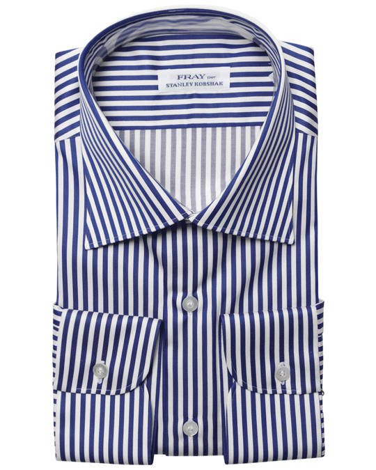 Navy and White Striped Cotton Dress Shirt