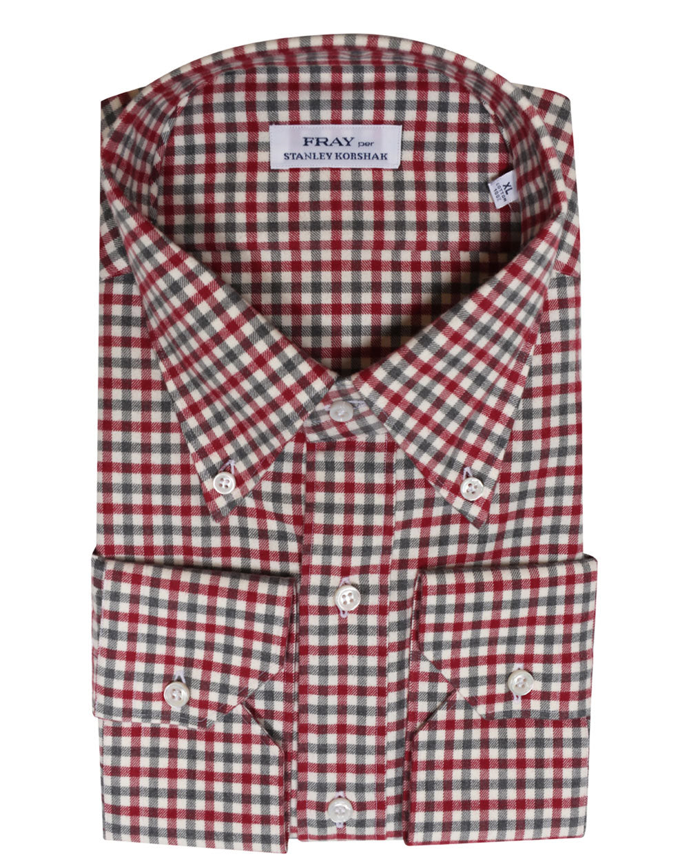Off White and Red Cotton Checked Dress Shirt