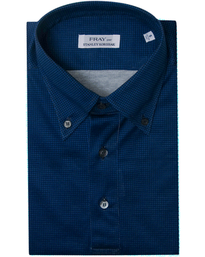 Steel Blue and Navy Mini Houndstooth Self Collar Polo