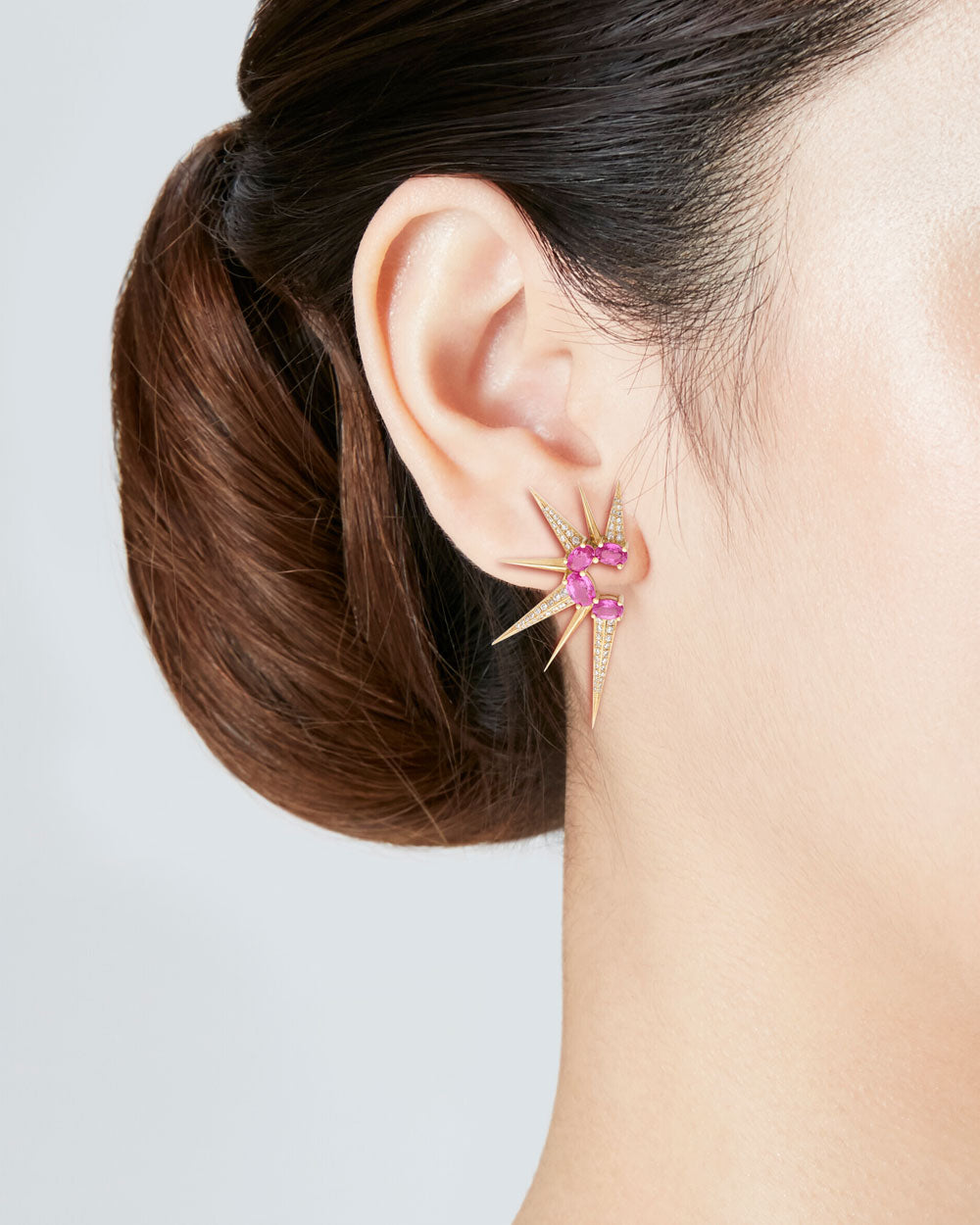 La Refraction Earrings in Yellow Gold with Pink Sapphires and Diamonds