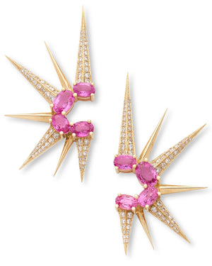 La Refraction Earrings in Yellow Gold with Pink Sapphires and Diamonds