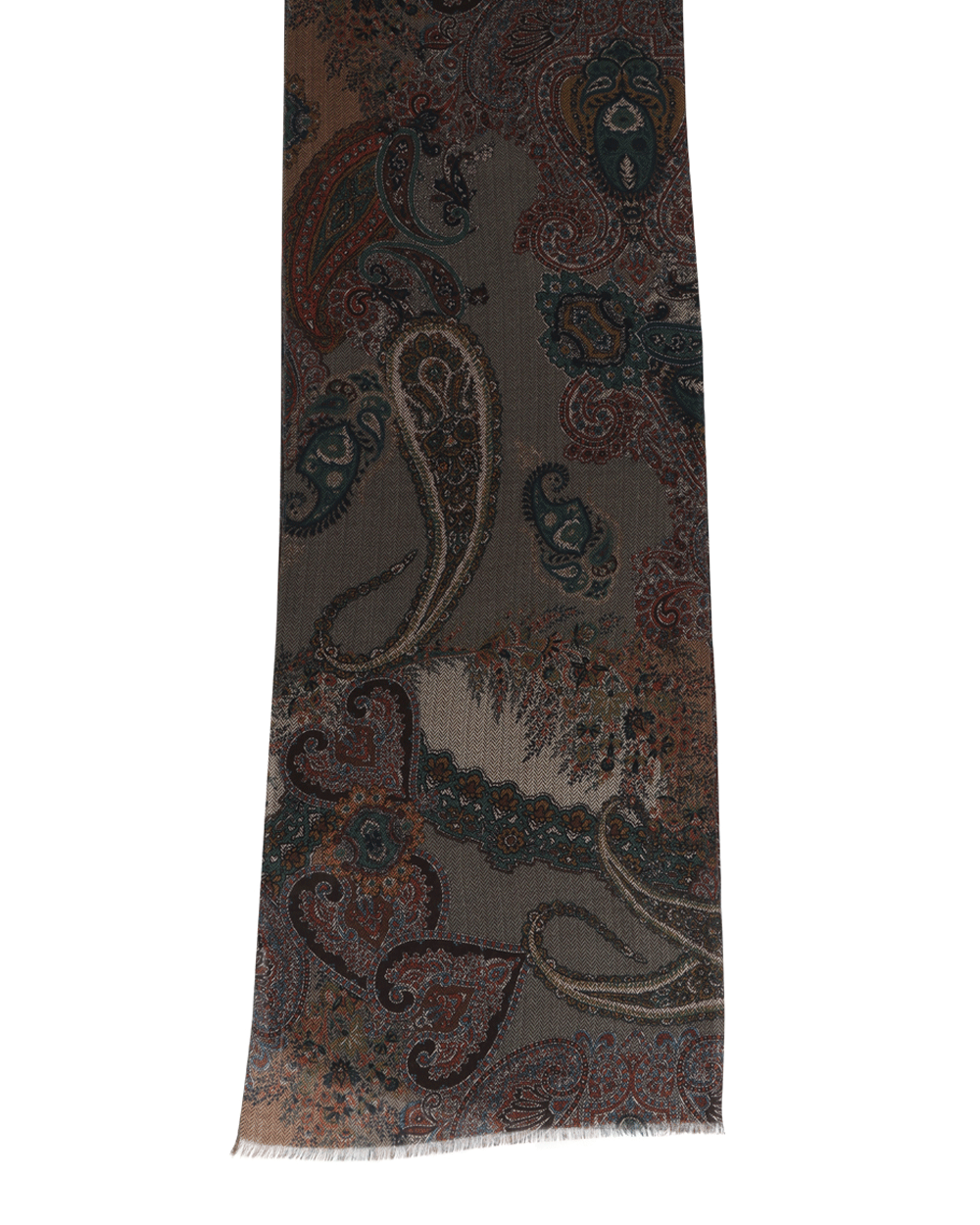 Beige, Gold, and Teal Paisley Wool Scarf