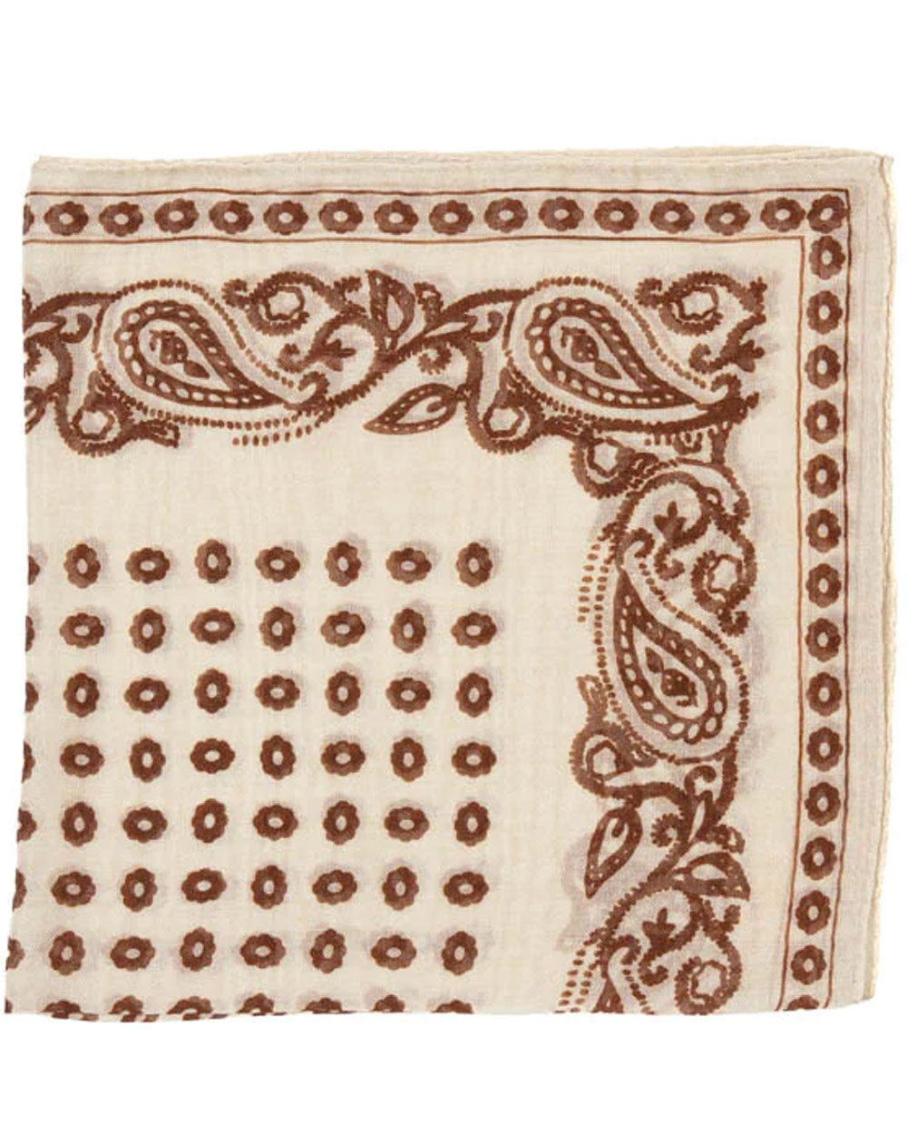 Beige and Brown Floral and Paisley Wool and Cashmere Bandana