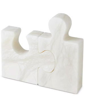 Alabaster Jigsaw Bookends in White