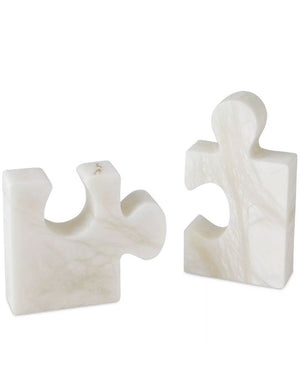 Alabaster Jigsaw Bookends in White