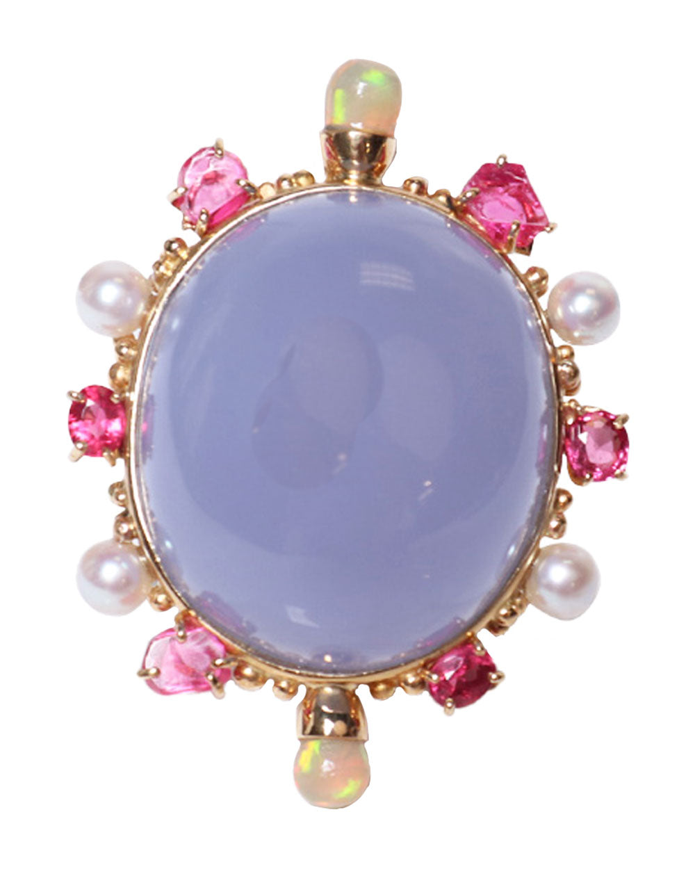 Chalcedony Opal Spinel and Pearl Ring