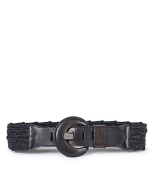 Naxos Black Stretch Woven Leather Belt in Black