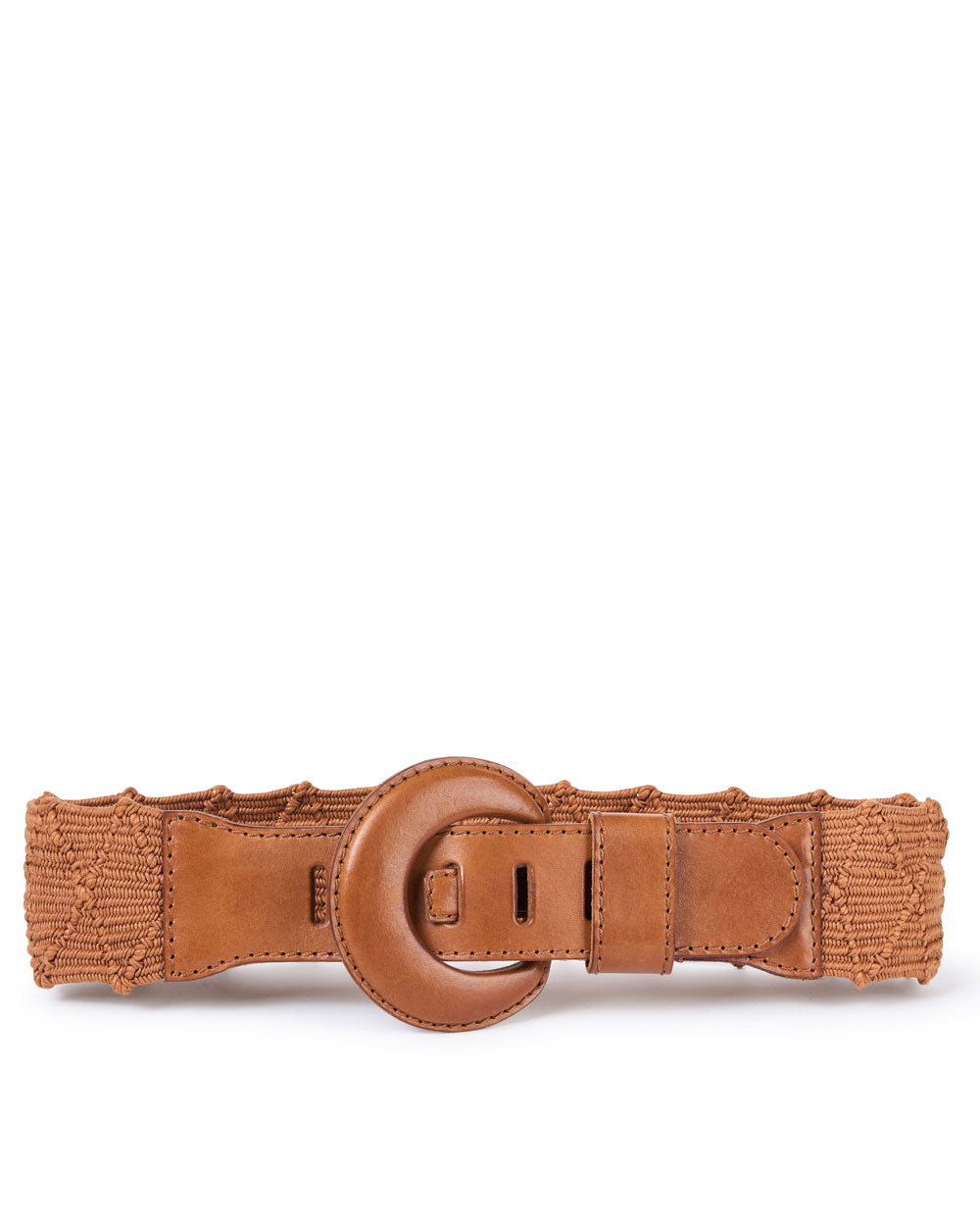 Naxos Black Stretch Woven Leather Belt in Saddle Brown