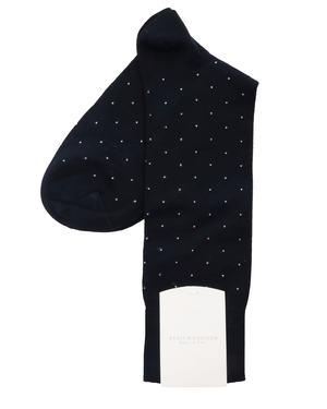 Navy and White Pindot Midcalf Socks