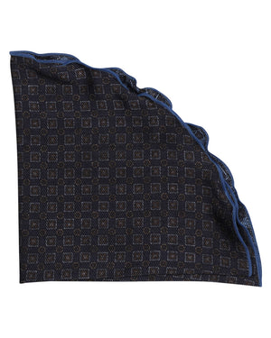 Blue and Brown Geometric Paisley Reversible Silk Round Pocket Square