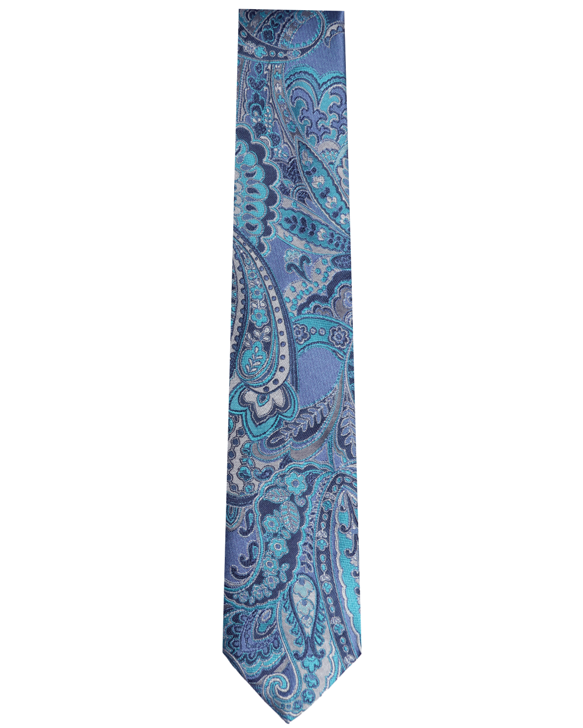 Blue and Turquoise Paisley Silk Blend Tie