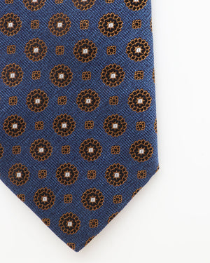 Blue and Brown Geometric Medallion Silk Tie