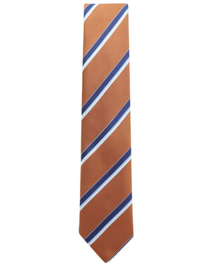 Brown and Navy Triple Striped Silk Tie