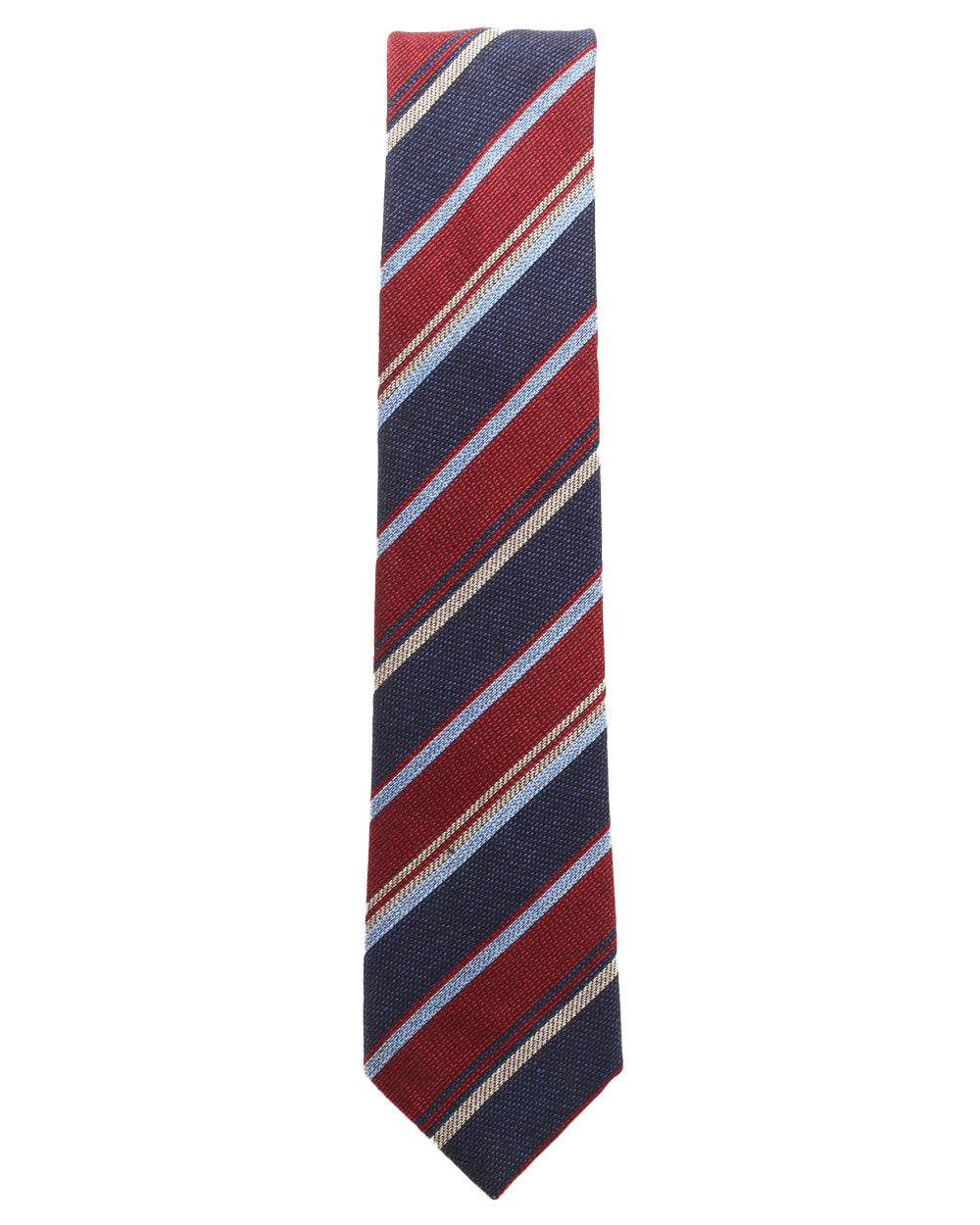 Burgundy and Navy Striped Silk and Cotton Tie