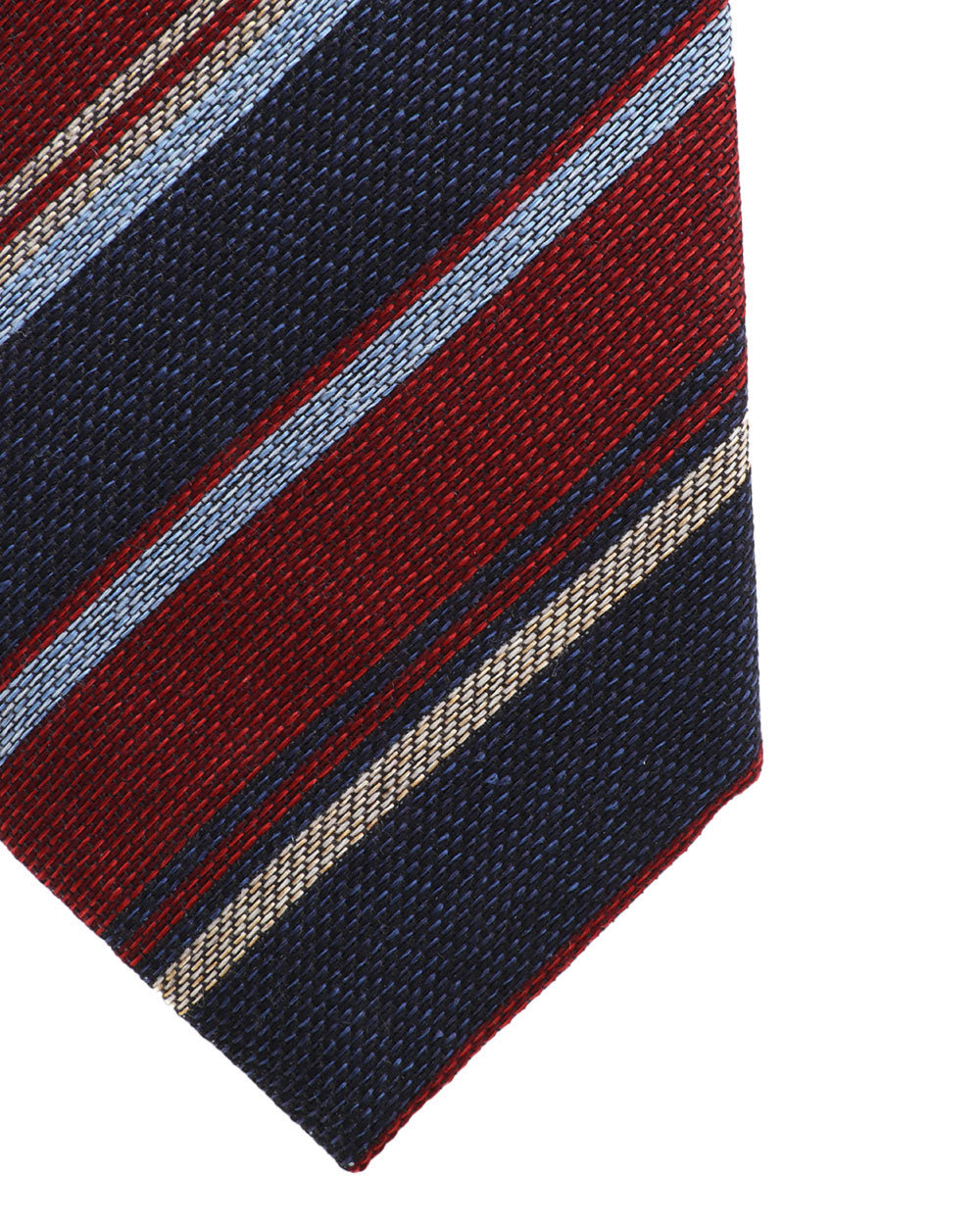 Burgundy and Navy Striped Silk and Cotton Tie