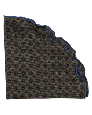 Green Navy and Brown Medallion Paisley Reversible Silk Round Pocket Square