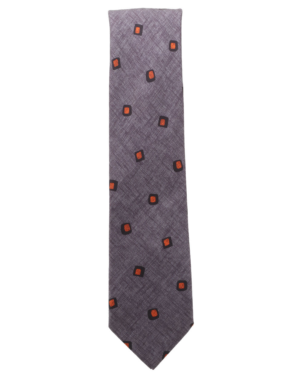 Grey and Orange Motif Silk Tie