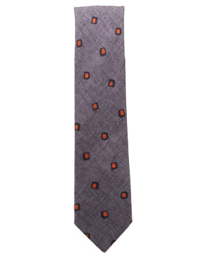 Grey and Orange Motif Silk Tie