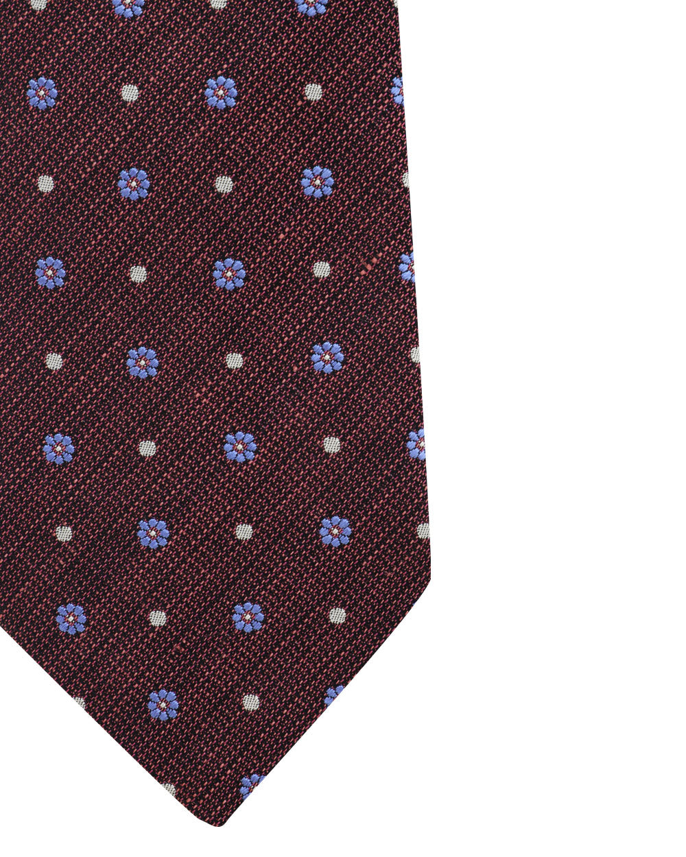 Maroon and Blue Flower Print Silk Blend Tie