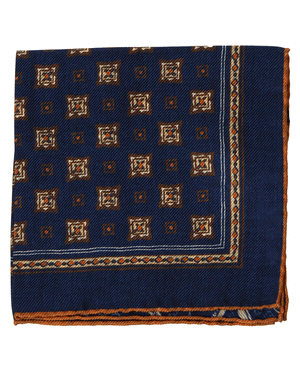 Navy Blue Medallion Print Pocket Square