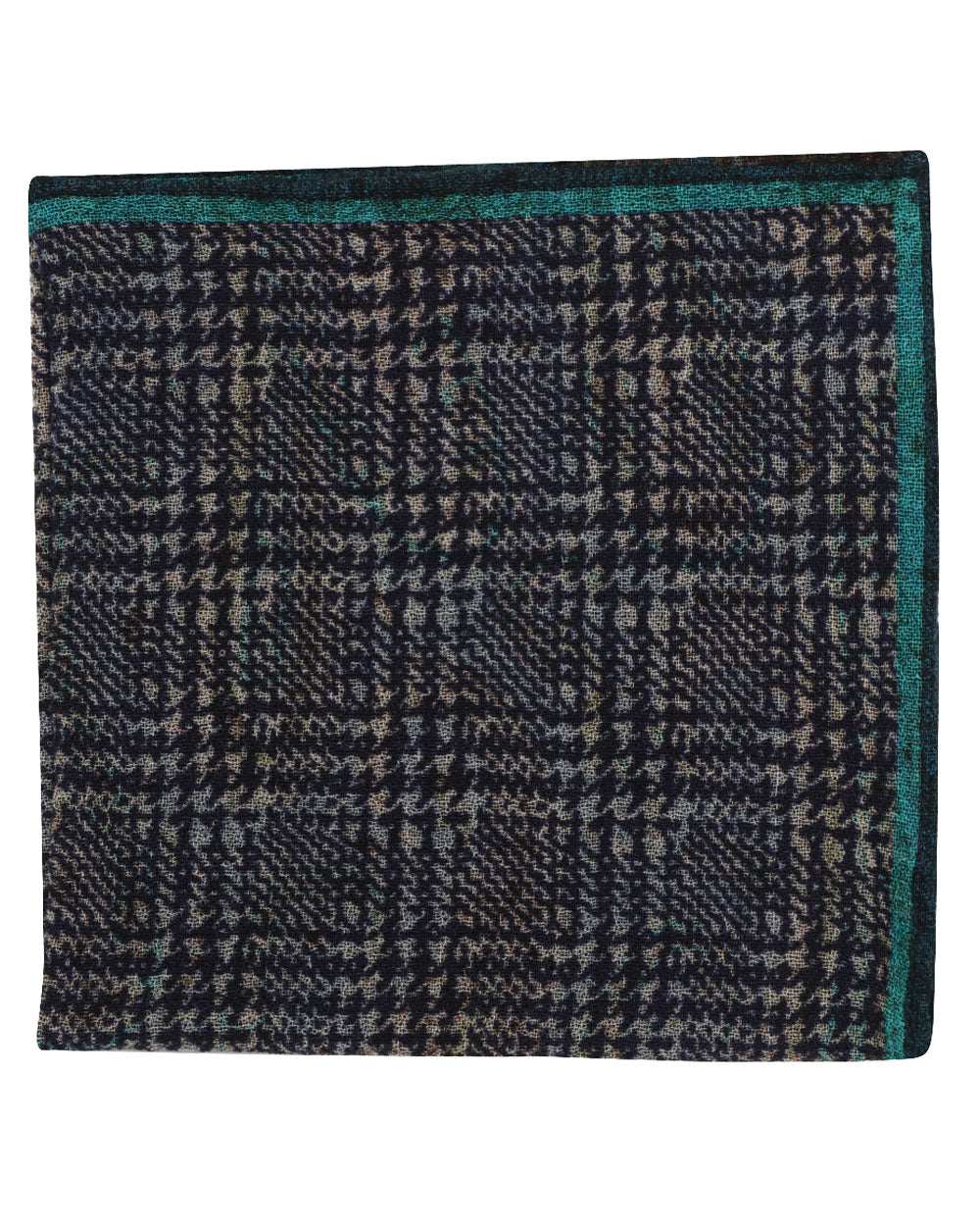 Navy Grey and Petro Houndstooth Paisley Reversible Silk Pocket Square