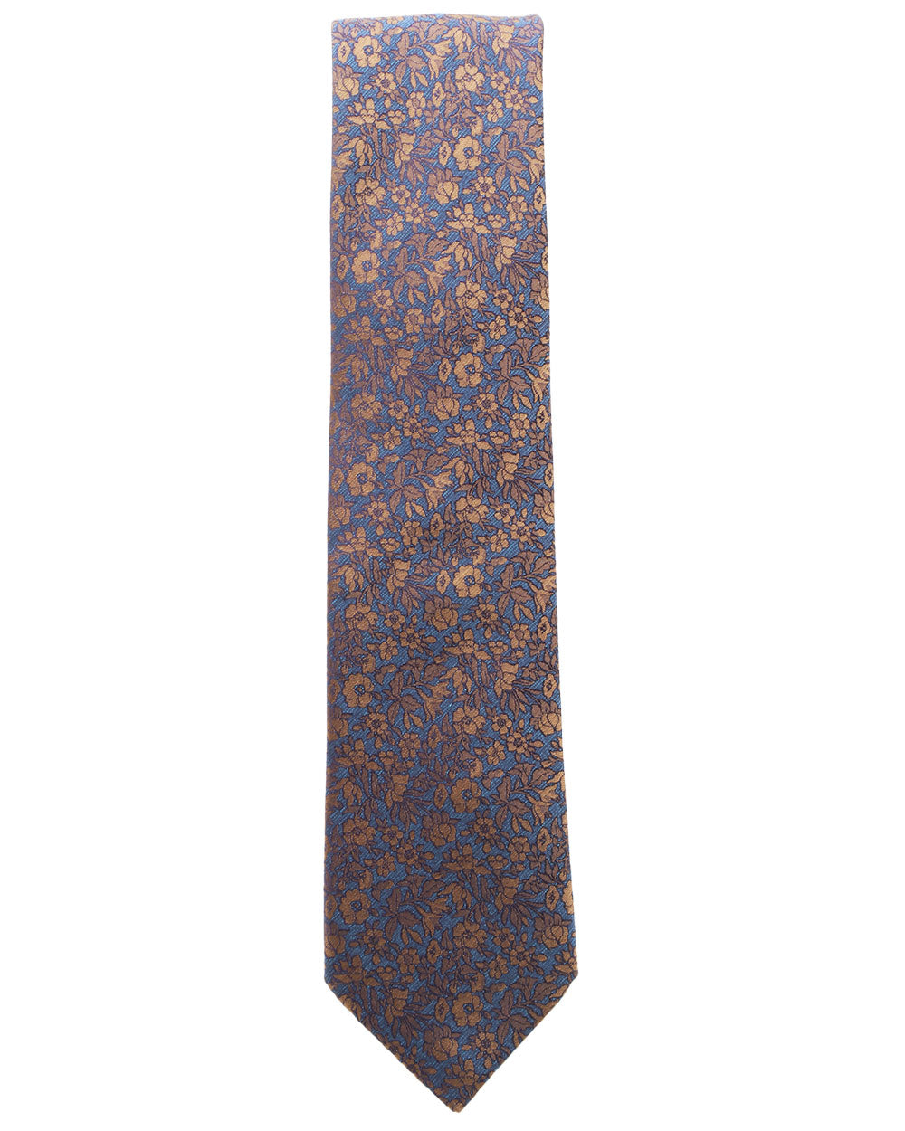 Navy and Brown Floral Silk and Wool Tie