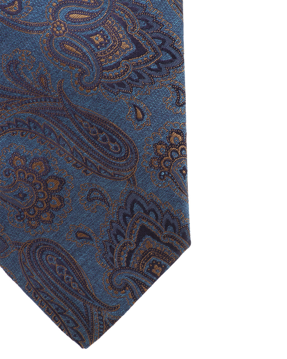 Navy and Brown Paisley Silk and Wool Tie