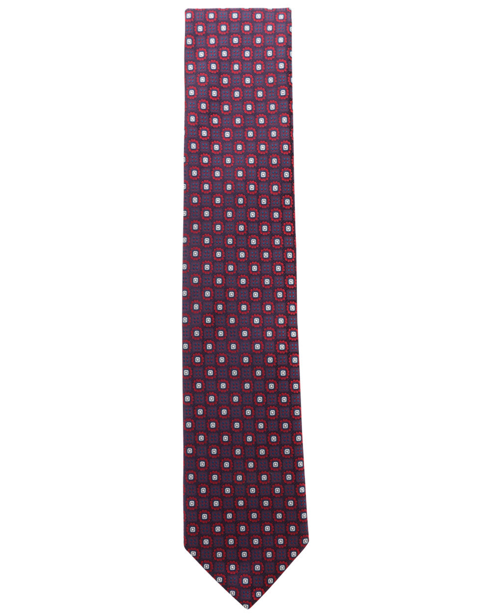 Navy and Red Micro Medallion Print Silk Tie