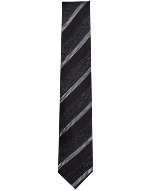 Navy and White Stripe Silk Blend Tie