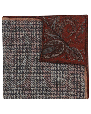 Navy and Wine Houndstooth Paisley Reversible Wool Pocket Square