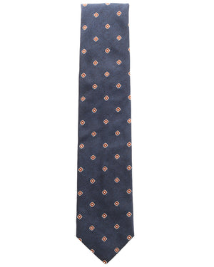 Navy with Brown Micro Floral Silk Tie