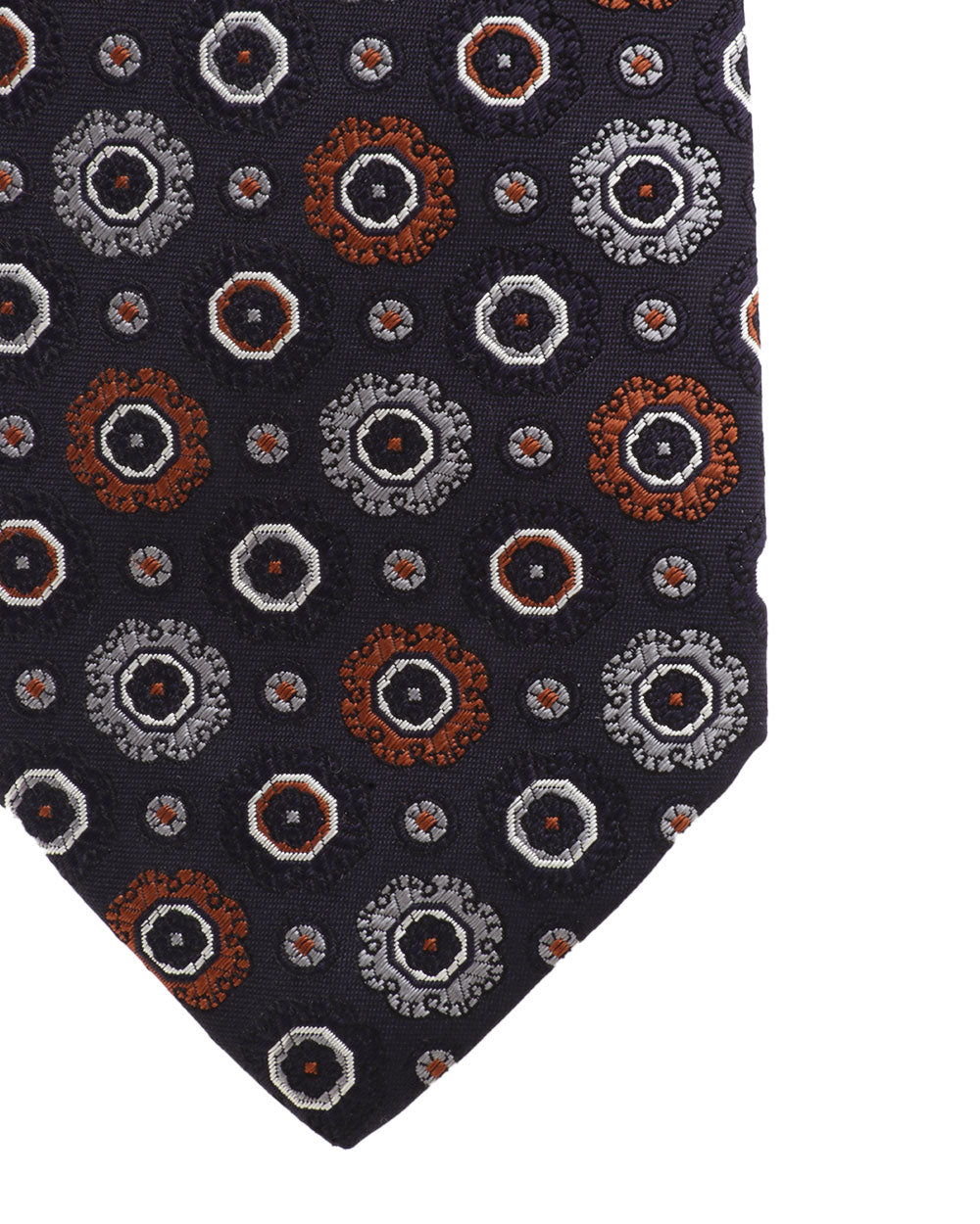 Navy with Brown and Light Blue Multi Medallion Silk Tie