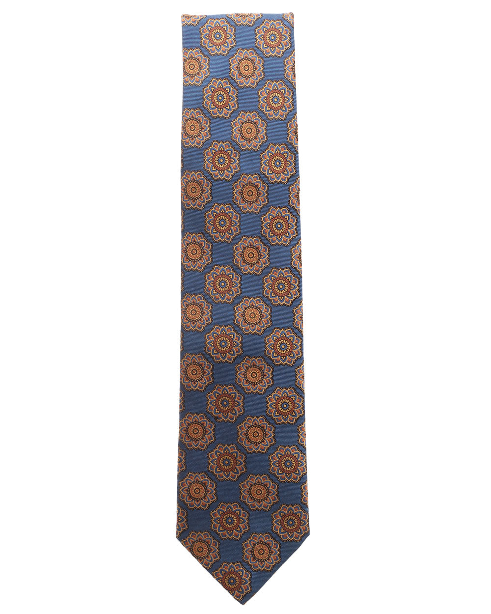 Navy with Gold and Brown Exploded Medallion Silk Tie