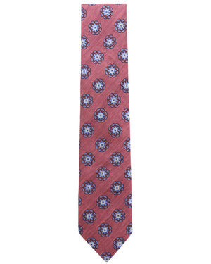 Pink and Blue Medallion Print Silk Blend Tie