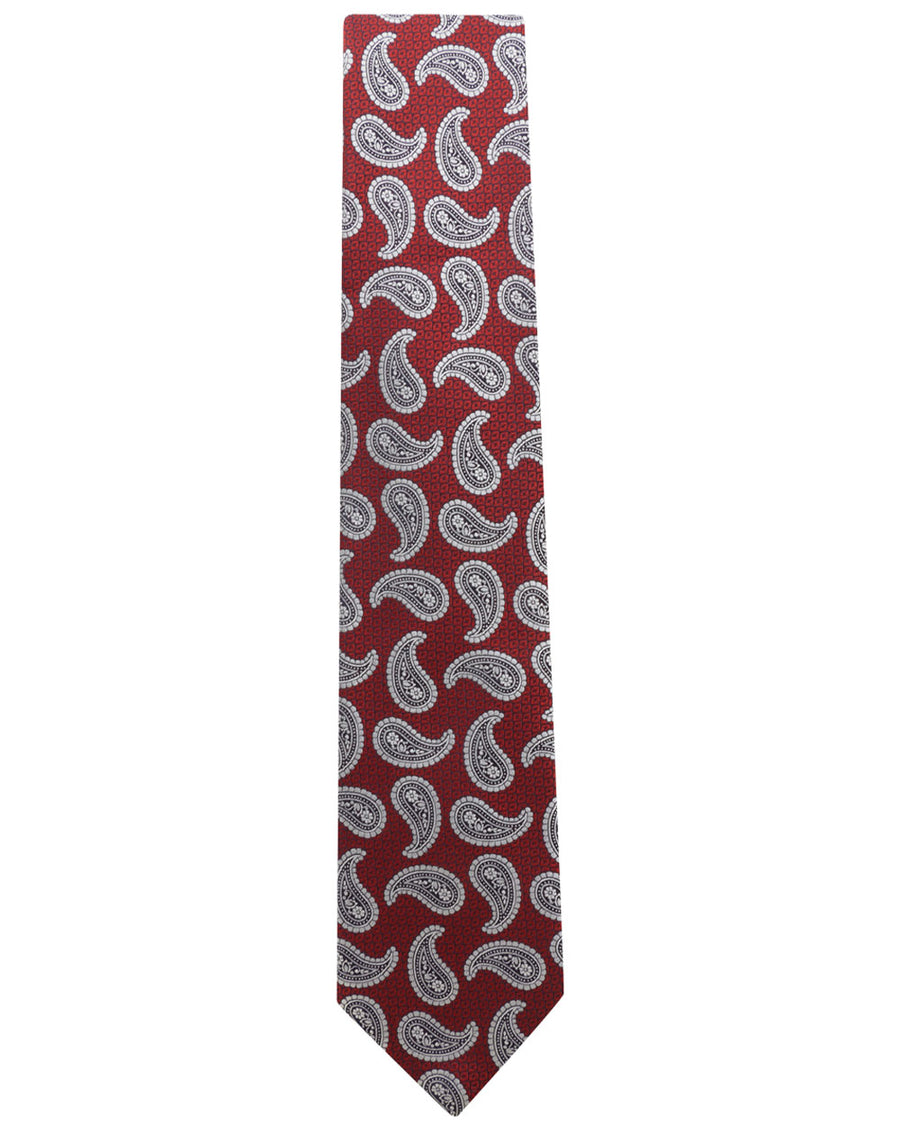 Red and Grey Paisley Silk Tie