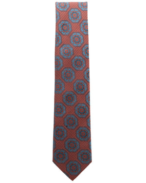Rust and Teal Exploded Medallion Silk Tie